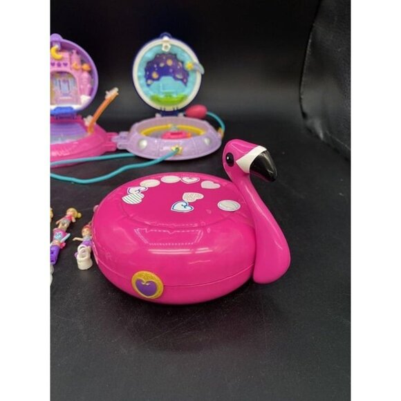 Polly Pocket Lot 3 Compacts Space UFO Compact Flamingo Hedgehog Cafe 20+ Parts - Picture 4 of 12